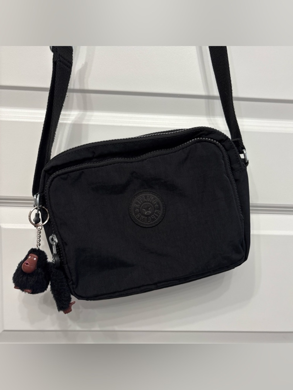 Kipling Black Nylon Crossbody with Monkey Gorilla Charm